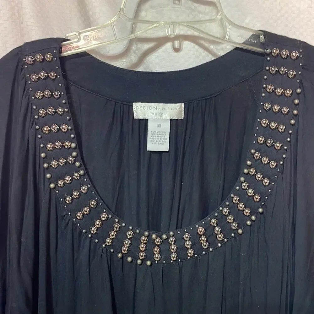 Design History 3x black scoop bejeweled bling short sleeve generous fit like new